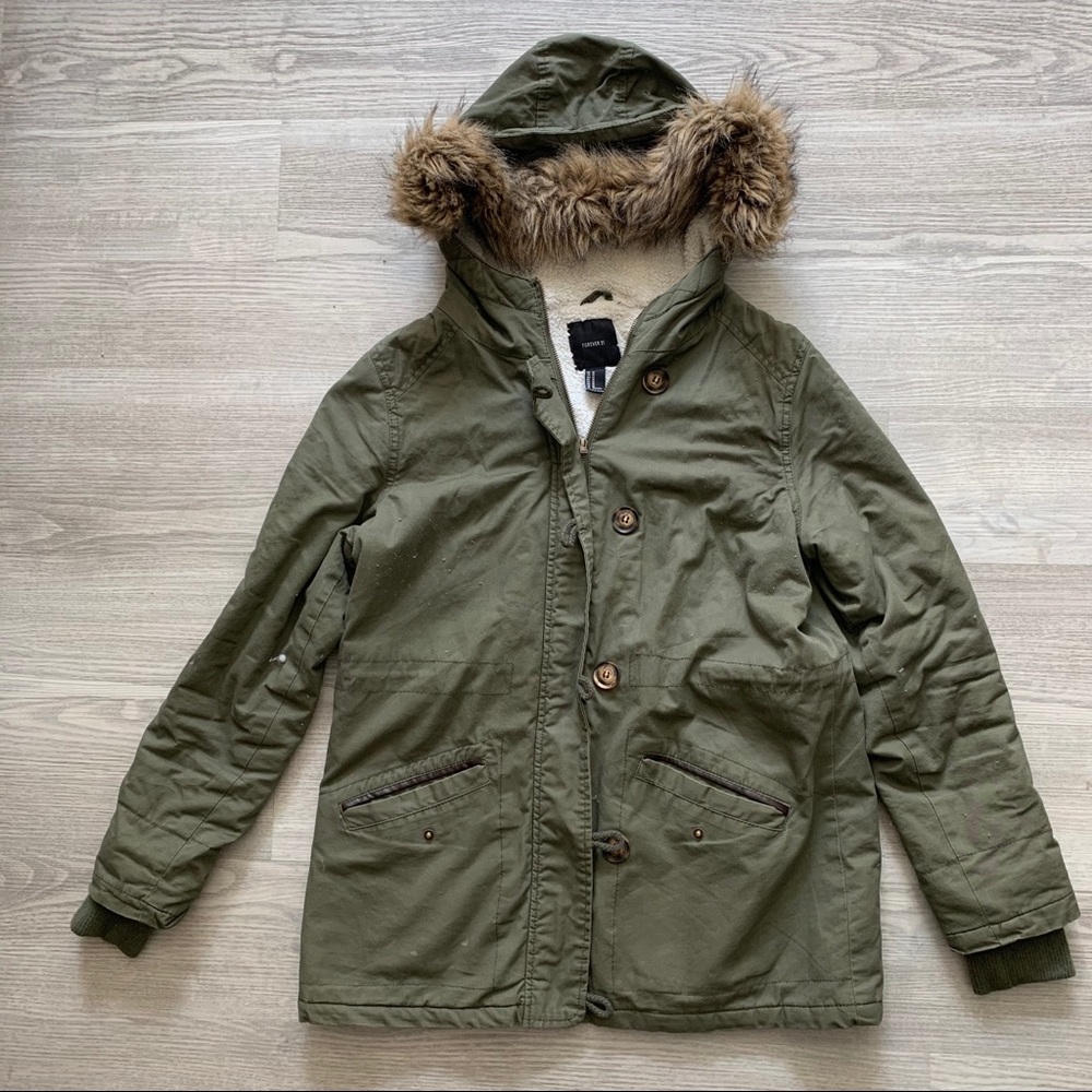Army Green Lined Hooded Jacket